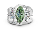 White gold Three-Stone Fancy Green Marquise Cut Cut Diamond Split Shank Prong Set Ring_12