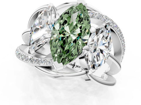 White gold Three-Stone Fancy Green Marquise Cut Cut Diamond Split Shank Prong Set Ring_13
