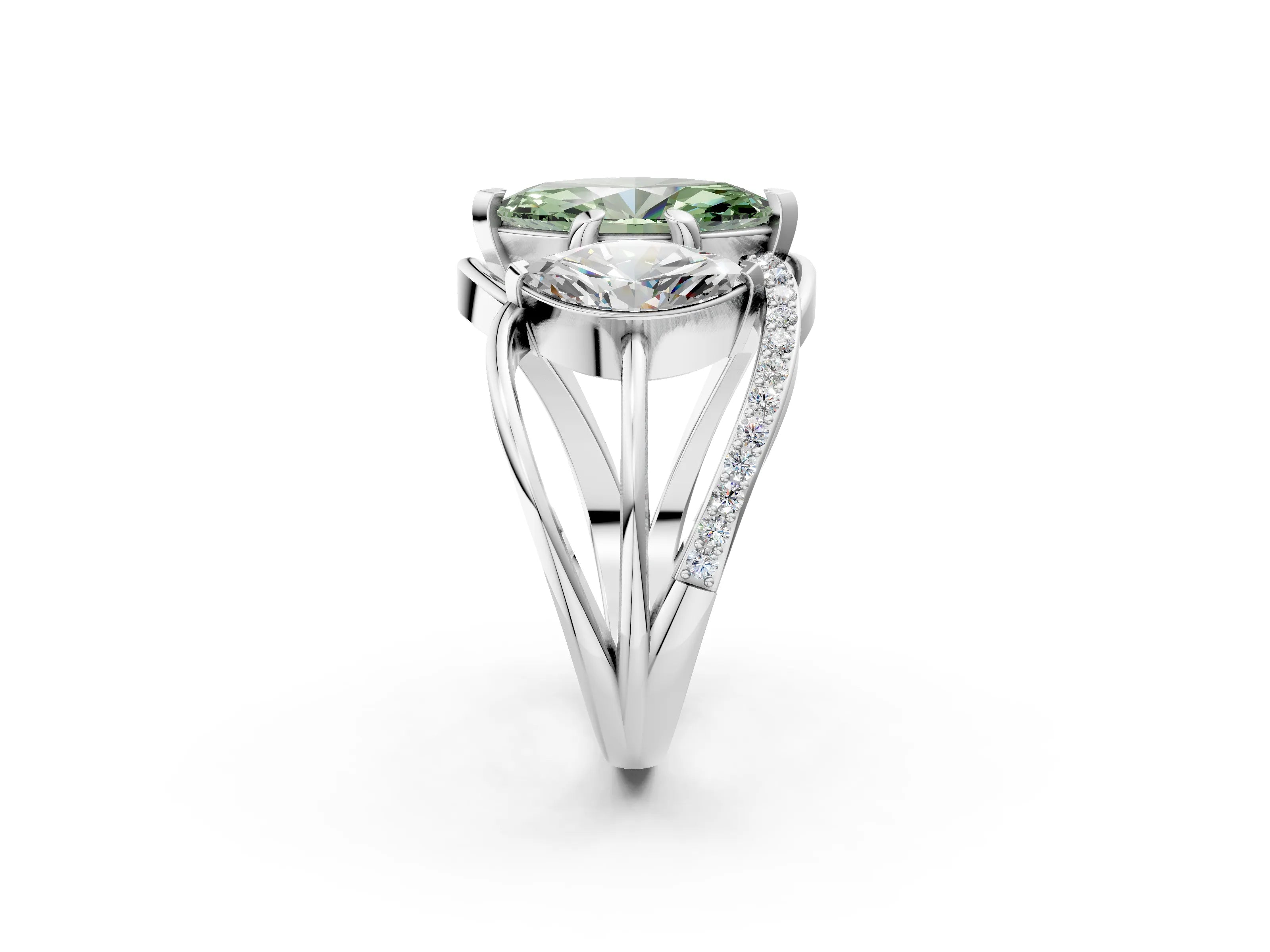 White gold Three-Stone Fancy Green Marquise Cut Cut Diamond Split Shank Prong Set Ring_14