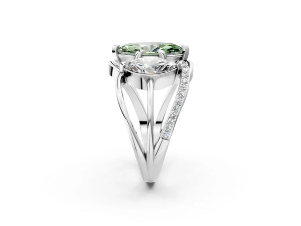 White gold Three-Stone Fancy Green Marquise Cut Cut Diamond Split Shank Prong Set Ring