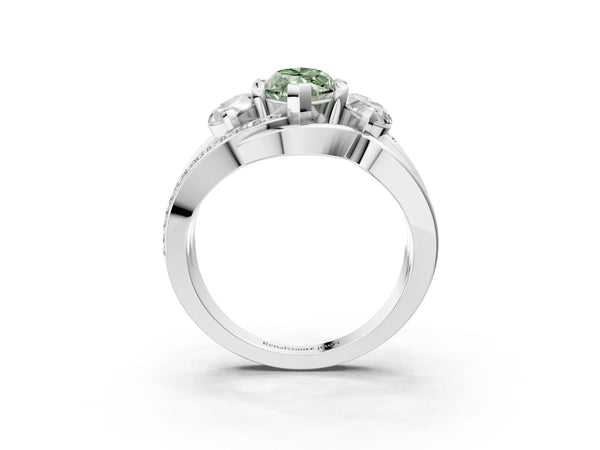 White gold Three-Stone Fancy Green Marquise Cut Cut Diamond Split Shank Prong Set Ring