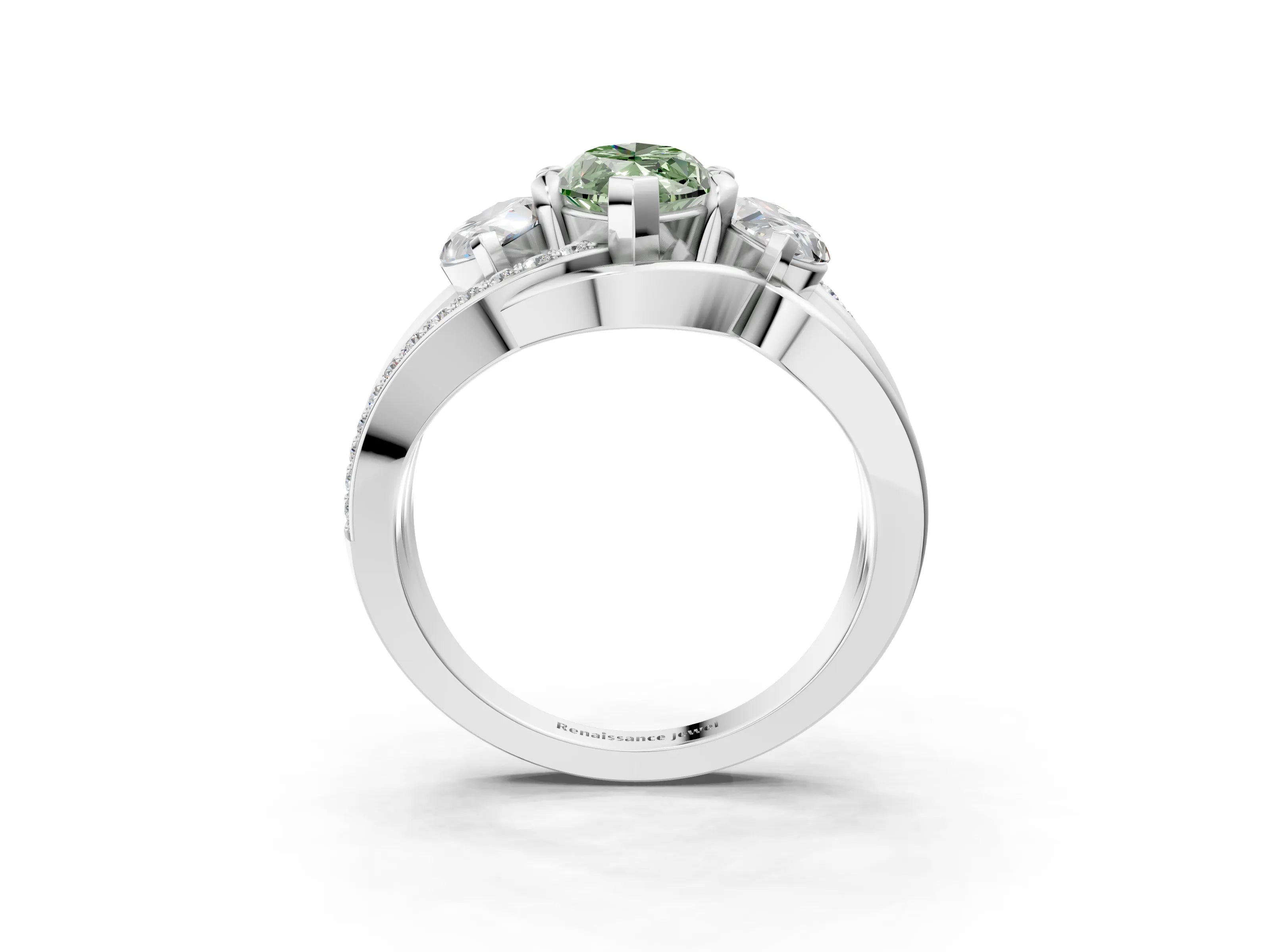White gold Three-Stone Fancy Green Marquise Cut Cut Diamond Split Shank Prong Set Ring_15