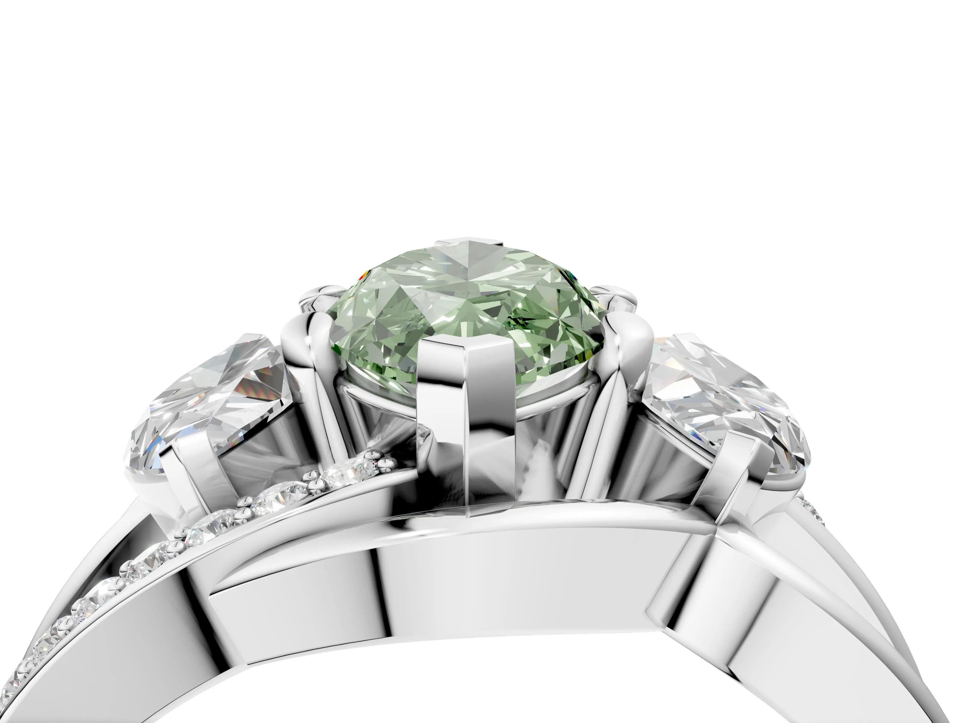 White gold Three-Stone Fancy Green Marquise Cut Cut Diamond Split Shank Prong Set Ring_16
