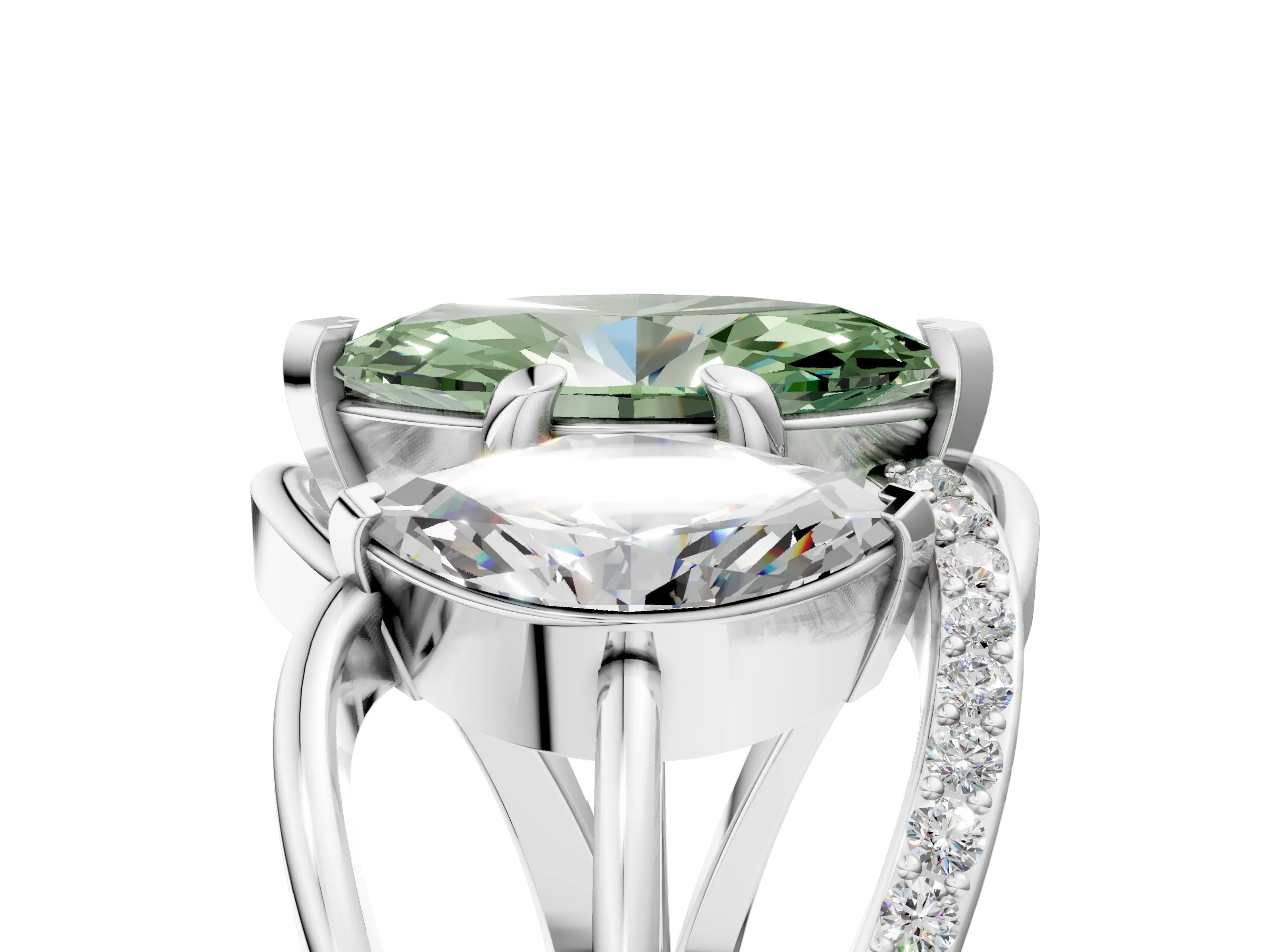 White gold Three-Stone Fancy Green Marquise Cut Cut Diamond Split Shank Prong Set Ring_17