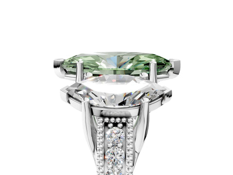 White gold Three-Stone Fancy Green Marquise Cut Cut Milgrain Pavé Engagement Ring_17