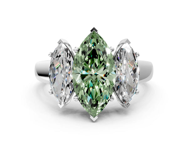 Platinum Three-Stone Fancy Green Marquise Cut Cut Solitaire Ring with Classic Prong Setting