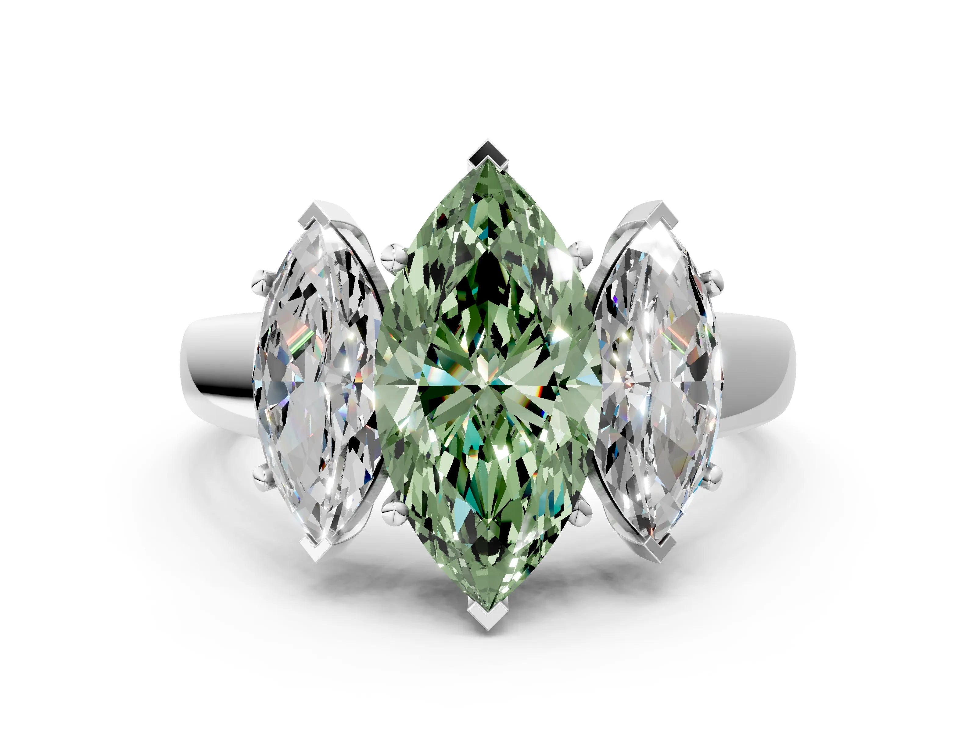 White gold Three-Stone Fancy Green Marquise Cut Cut Solitaire Ring with Classic Prong Setting_12