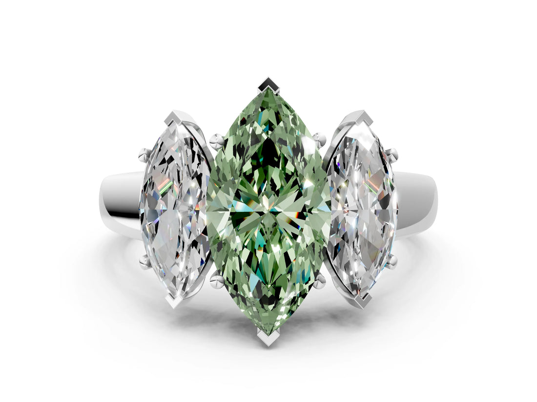 White gold Three-Stone Fancy Green Marquise Cut Cut Solitaire Ring with Classic Prong Setting_12