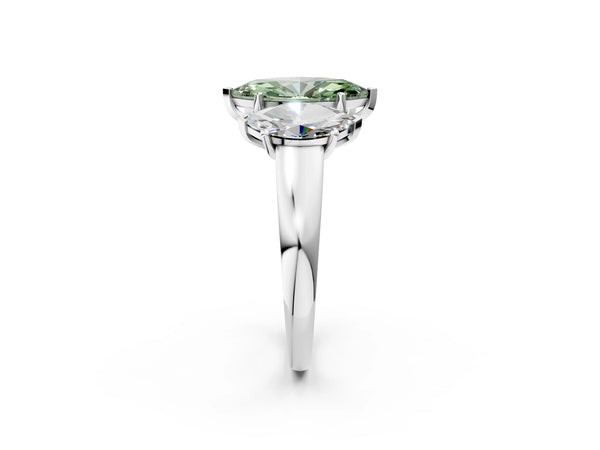 Platinum Three-Stone Fancy Green Marquise Cut Cut Solitaire Ring with Classic Prong Setting