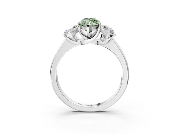 Platinum Three-Stone Fancy Green Marquise Cut Cut Solitaire Ring with Classic Prong Setting