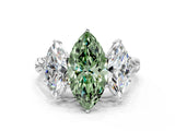 White gold Three-Stone Fancy Green Marquise Cut Diamond Braided Band Ring with Four-Prong Setting_52