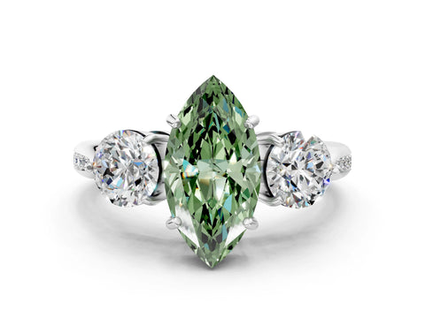 White gold Three-Stone Fancy Green Marquise Cut Diamond Channel Set Engagement Ring with Prong Setting_12
