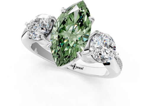 White gold Three-Stone Fancy Green Marquise Cut Diamond Channel Set Engagement Ring with Prong Setting_13