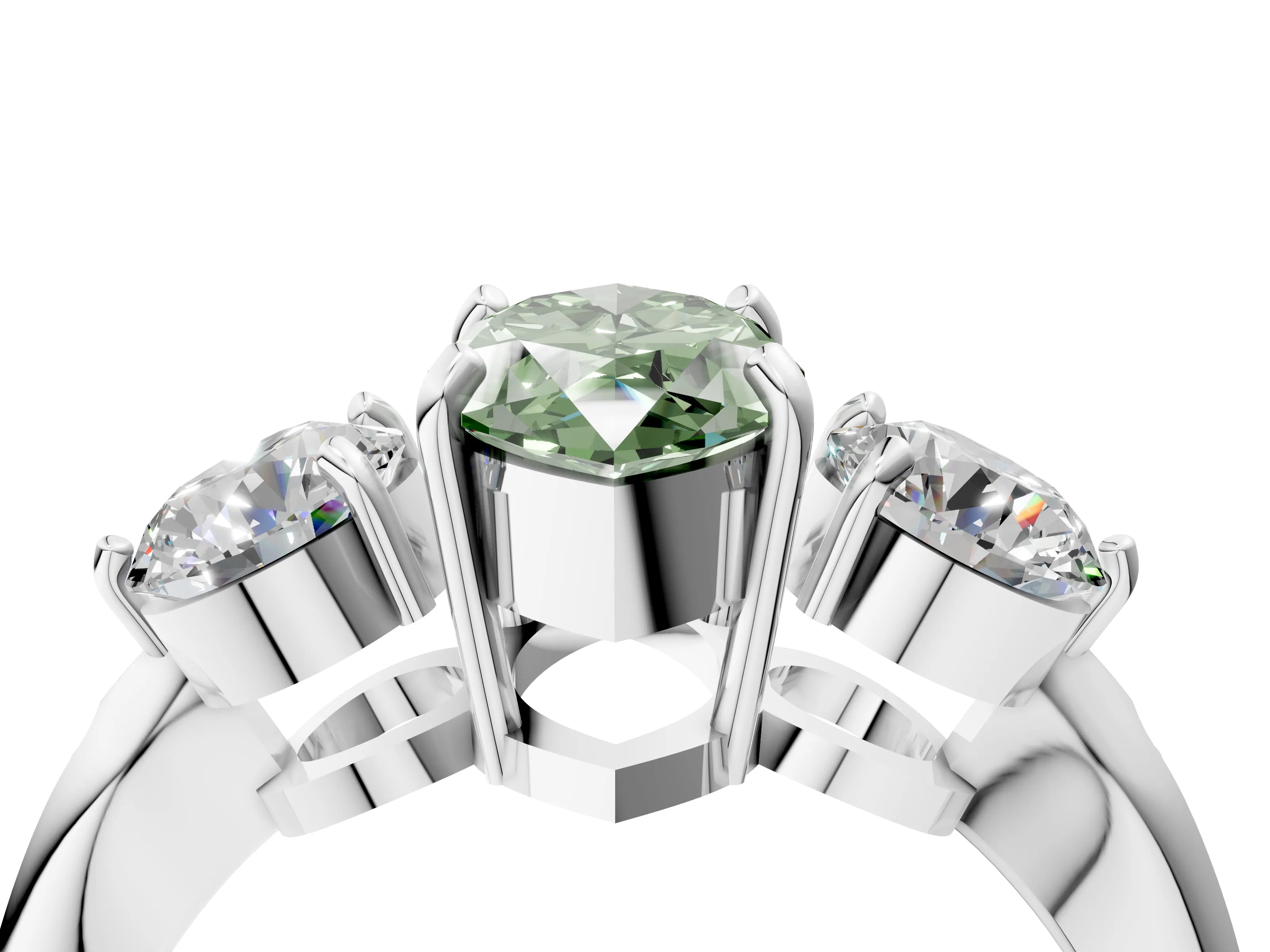 White gold Three-Stone Fancy Green Marquise Cut Diamond Channel Set Engagement Ring with Prong Setting_16