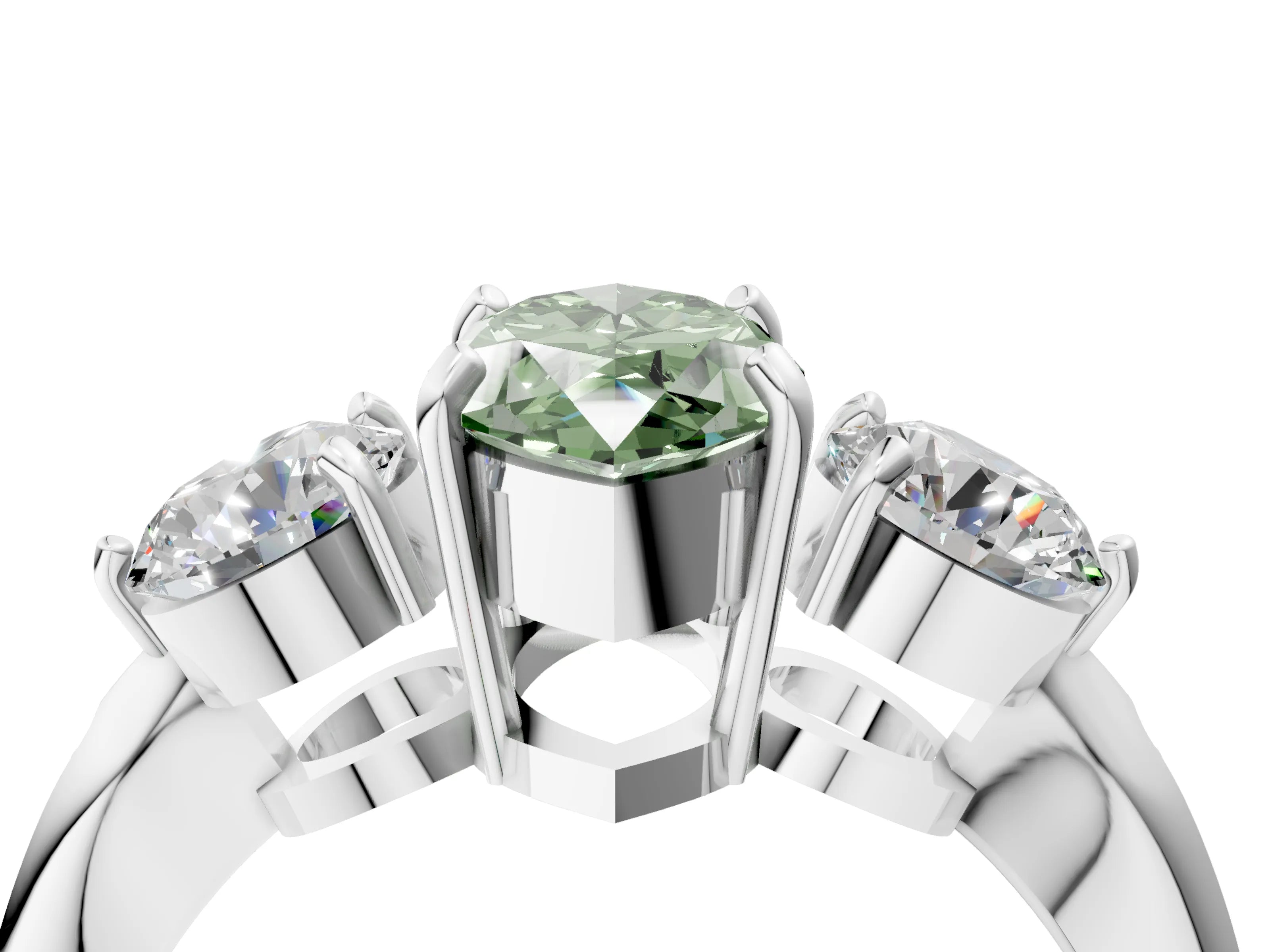 White gold Three-Stone Fancy Green Marquise Cut Diamond Channel Set Engagement Ring with Prong Setting_16