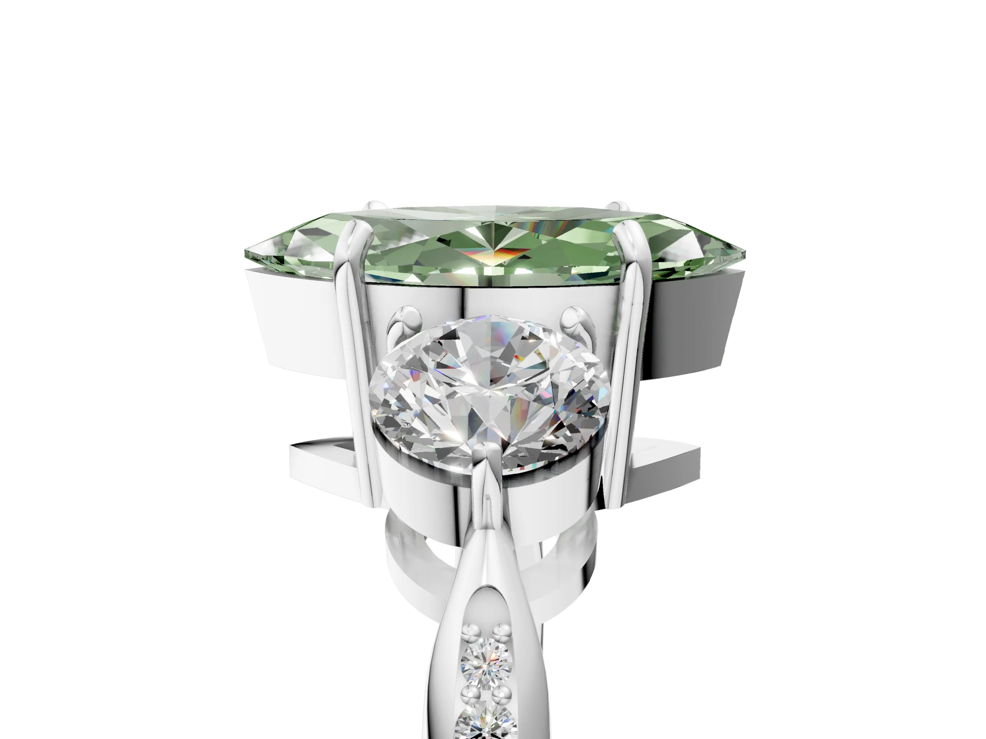 White gold Three-Stone Fancy Green Marquise Cut Diamond Channel Set Engagement Ring with Prong Setting_17