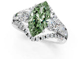 White gold Three-Stone Fancy Green Marquise Cut Diamond Engagement Ring with Pave Band and Prong Setting_13