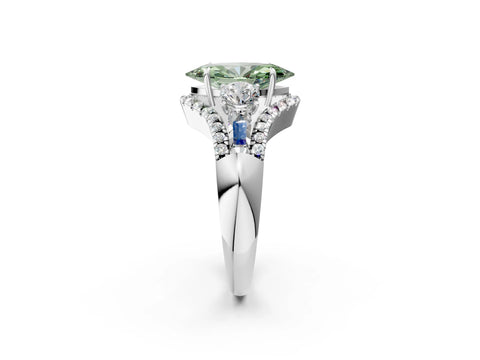 White gold Three-Stone Fancy Green Marquise Cut Diamond Engagement Ring with Pave Band and Prong Setting_14