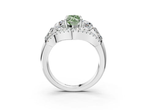 White gold Three-Stone Fancy Green Marquise Cut Diamond Engagement Ring with Pave Band and Prong Setting_15