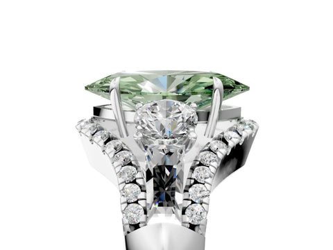 White gold Three-Stone Fancy Green Marquise Cut Diamond Engagement Ring with Pave Band and Prong Setting_17