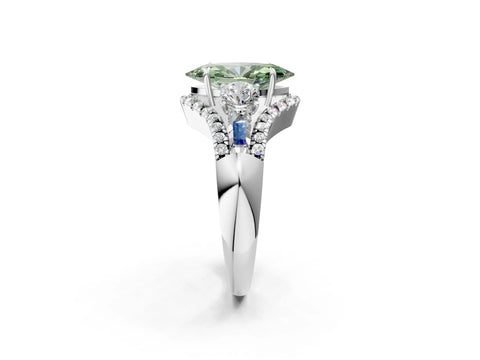 White gold Three-Stone Fancy Green Marquise Cut Diamond Engagement Ring with Pave Band and Prong Setting_2