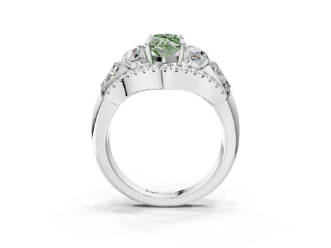 White gold Three-Stone Fancy Green Marquise Cut Diamond Engagement Ring with Pave Band and Prong Setting_3