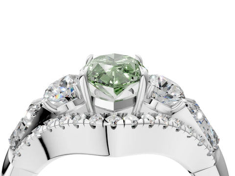 White gold Three-Stone Fancy Green Marquise Cut Diamond Engagement Ring with Pave Band and Prong Setting_4