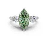 White gold Three-Stone Fancy Green Marquise  Cut Diamond Pavé Band with Four-Prong Setting_28