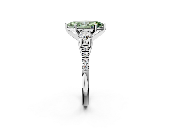 Platinum Three-Stone Fancy Green Marquise Cut Diamond Pavé Band with Four-Prong Setting