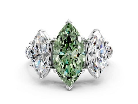 White gold Three-Stone Fancy Green Marquise Cut Diamond Pavé Band with Prong Setting_12