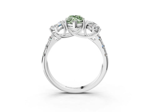 White gold Three-Stone Fancy Green Marquise Cut Diamond Pavé Band with Prong Setting_15