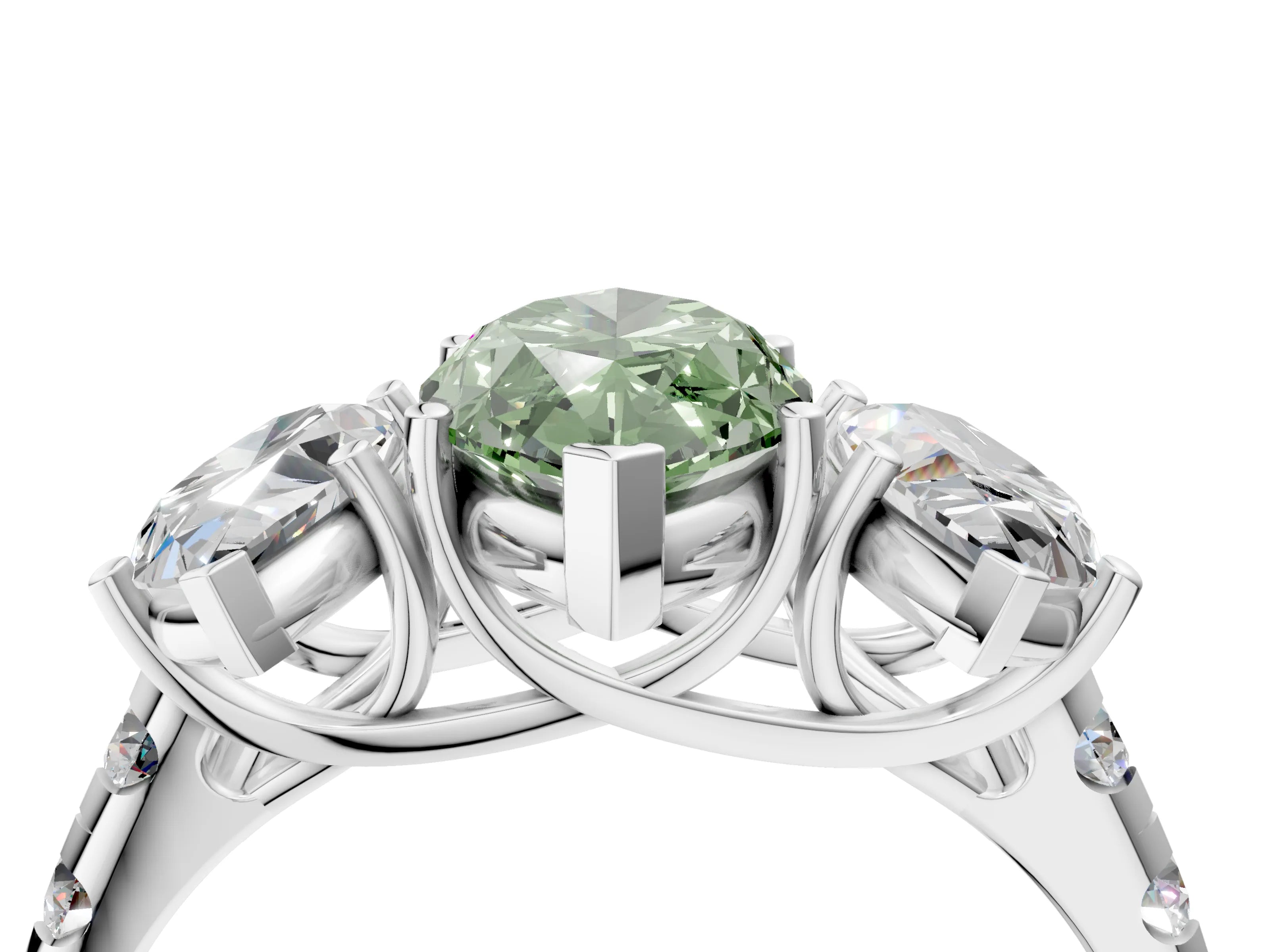 White gold Three-Stone Fancy Green Marquise Cut Diamond Pavé Band with Prong Setting_16