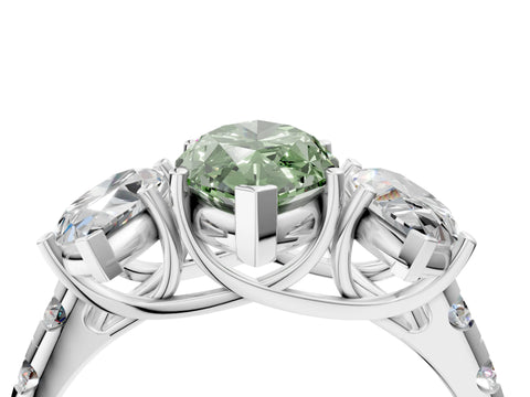 White gold Three-Stone Fancy Green Marquise Cut Diamond Pavé Band with Prong Setting_16