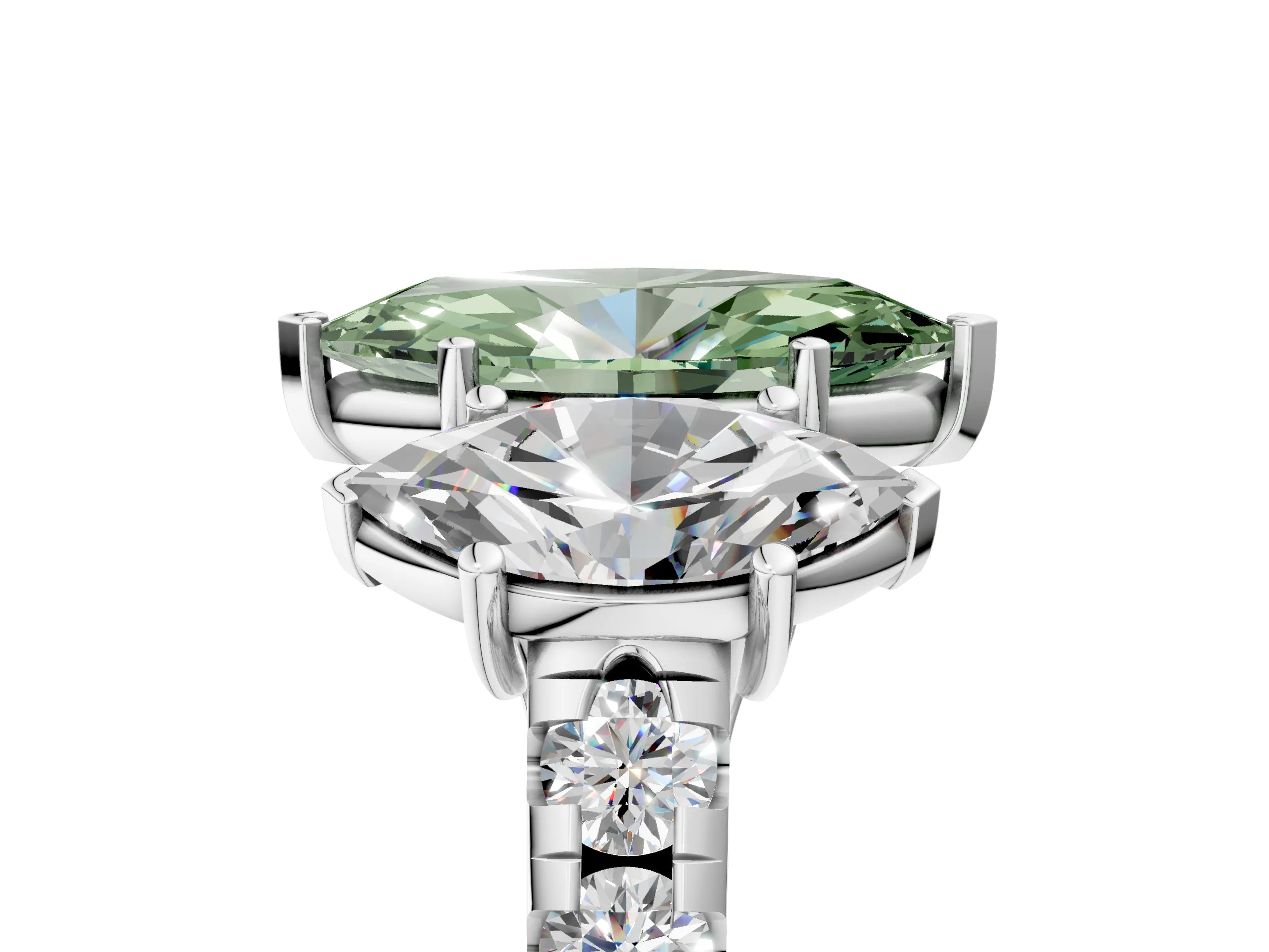 White gold Three-Stone Fancy Green Marquise Cut Diamond Pavé Band with Prong Setting_17