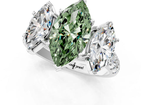 White gold Three-Stone Fancy Green Marquise Cut Diamond Pavé Band with Prong Setting_1