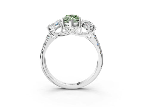 White gold Three-Stone Fancy Green Marquise Cut Diamond Pavé Band with Prong Setting_3