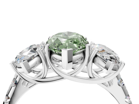 White gold Three-Stone Fancy Green Marquise Cut Diamond Pavé Band with Prong Setting_4