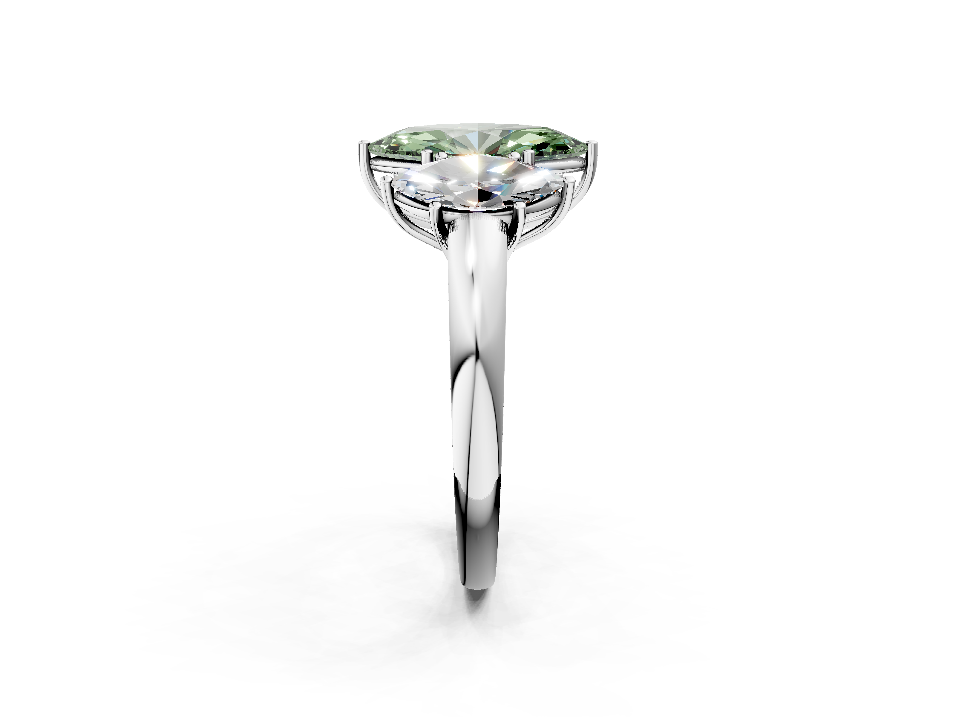 White gold Three-Stone Fancy Green Marquise  Cut Diamond Ring with Channel-Set Band and Four-Prong Setting_34