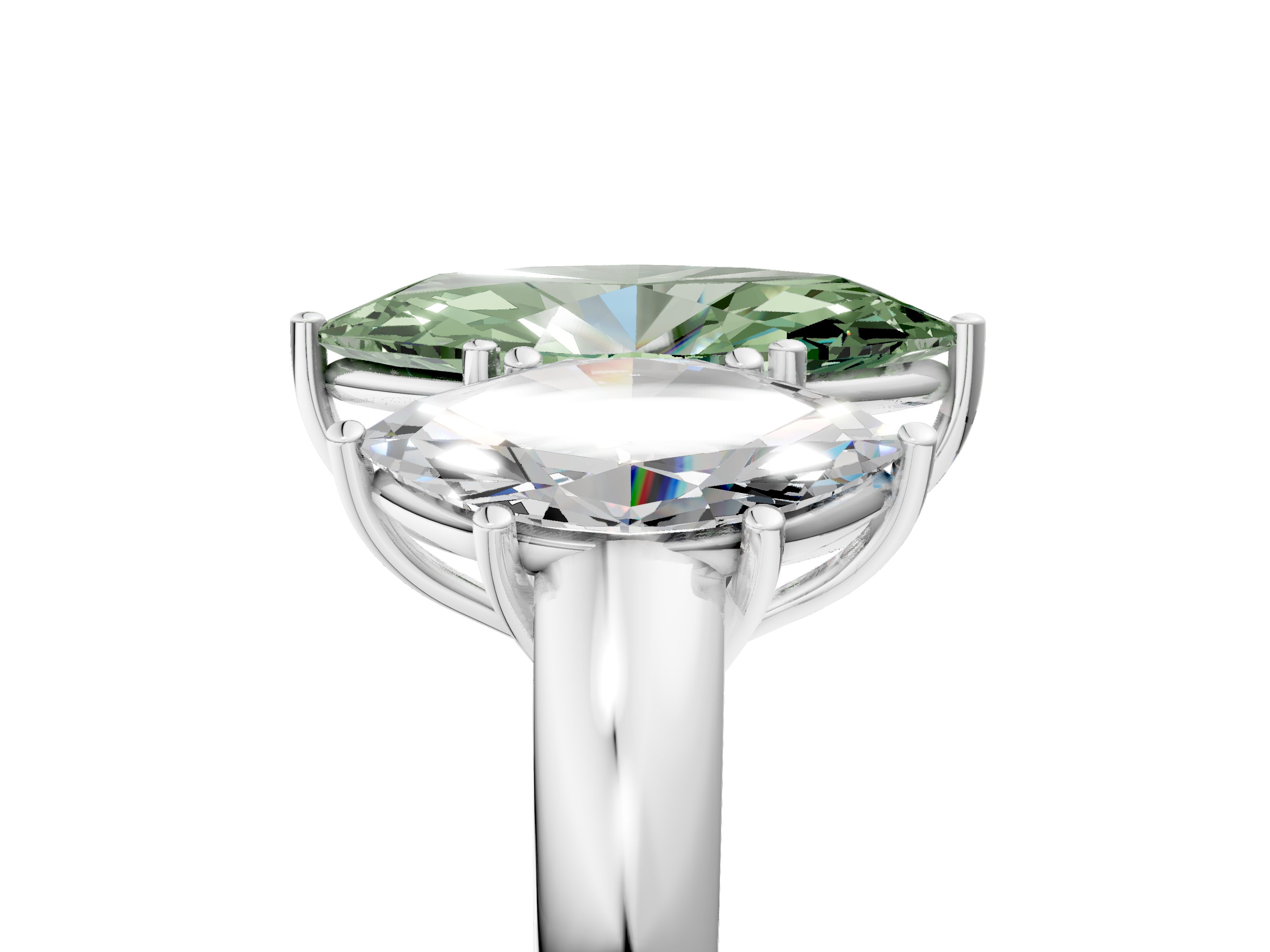 White gold Three-Stone Fancy Green Marquise  Cut Diamond Ring with Channel-Set Band and Four-Prong Setting_37