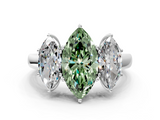 White gold Three-Stone Fancy Green Marquise  Cut Diamond Ring with Channel-Set Band and Four-Prong Setting_49