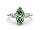White gold Three-Stone Fancy Green Marquise  Cut Diamond Ring with Pear Side Stones in Four-Prong Setting_108