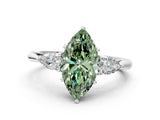 White gold Three-Stone Fancy Green Marquise Cut Diamond Ring with Pear  Side Stones in Four-Prong Setting_12