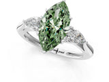 White gold Three-Stone Fancy Green Marquise Cut Diamond Ring with Pear  Side Stones in Four-Prong Setting_13