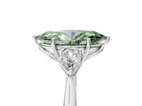 White gold Three-Stone Fancy Green Marquise Cut Diamond Ring with Pear  Side Stones in Four-Prong Setting_17