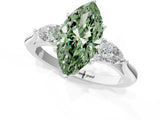 White gold Three-Stone Fancy Green Marquise Cut Diamond Ring with Pear  Side Stones in Four-Prong Setting_61