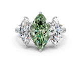 White gold Three-Stone Fancy Green Marquise Cut Diamond Ring with Round  Pavé Band and Prong Setting_127