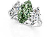 White gold Three-Stone Fancy Green Marquise Cut Diamond Ring with Round  Pavé Band and Prong Setting_128