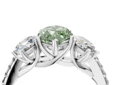 White gold Three-Stone Fancy Green Marquise Cut Diamond Ring with Round  Pavé Band and Prong Setting_131