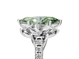 White gold Three-Stone Fancy Green Marquise Cut Diamond Ring with Round  Pavé Band and Prong Setting_132