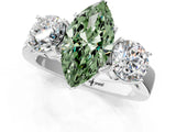 White gold Three-Stone Fancy Green Marquise Cut Diamond Ring with Round Side Stones, Classic Band, and Four-Prong Setting_36